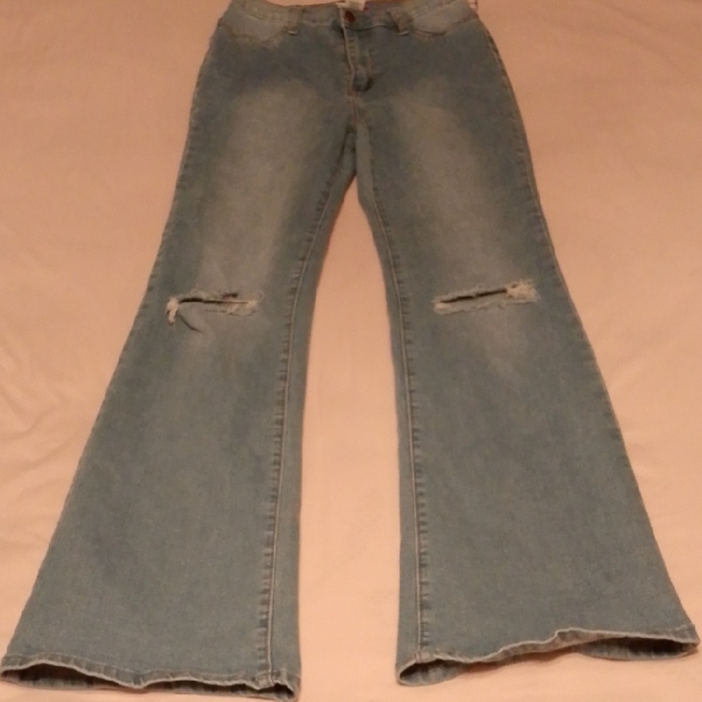Vibe & Rant Blue Flare Wide Leg Jeans Classic Denim